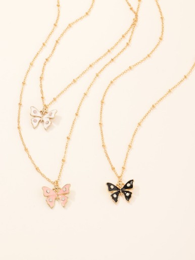 3pcs Girls Butterfly Charm Necklace