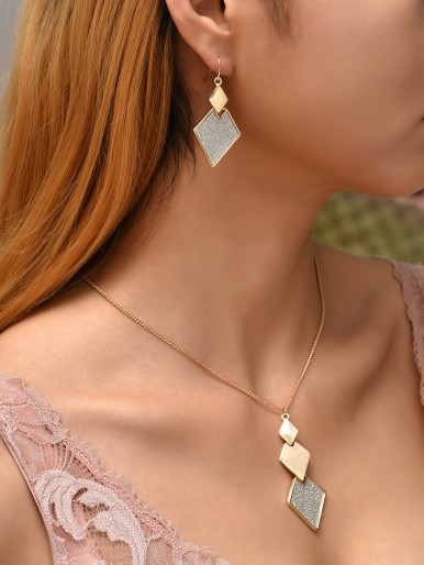 Geometric Charm  Necklace & Drop Earrings