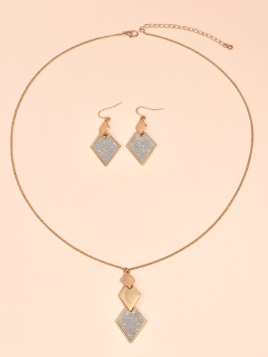 Geometric Charm  Necklace & Drop Earrings