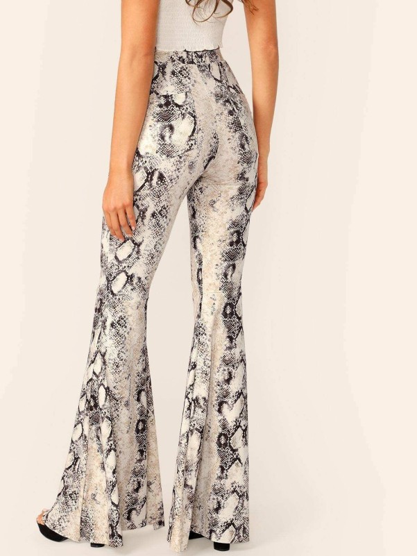 Snakeskin Print Flare Leg Pants