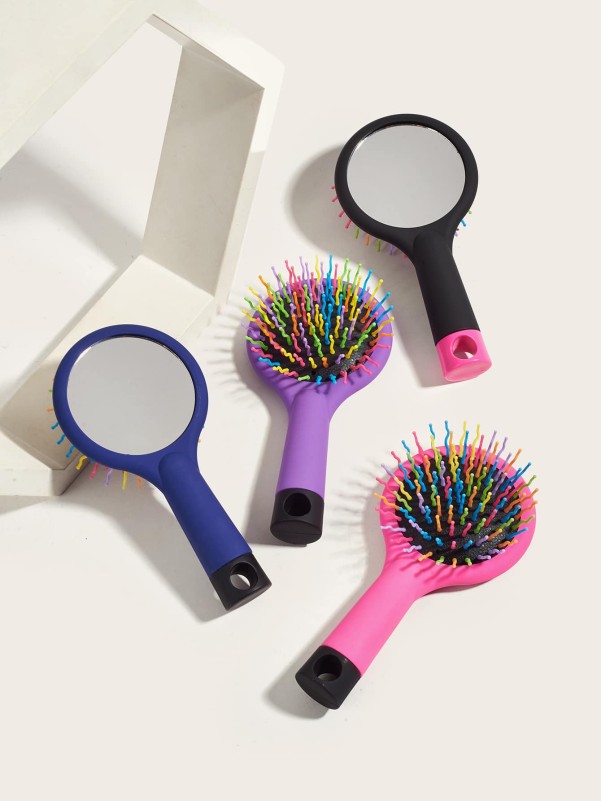 1pc Random Color Hair Brush With Mirror