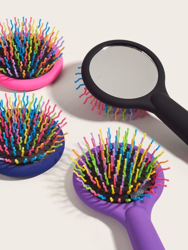 1pc Random Color Hair Brush With Mirror