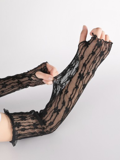 Flower Lace Open Finger Gloves