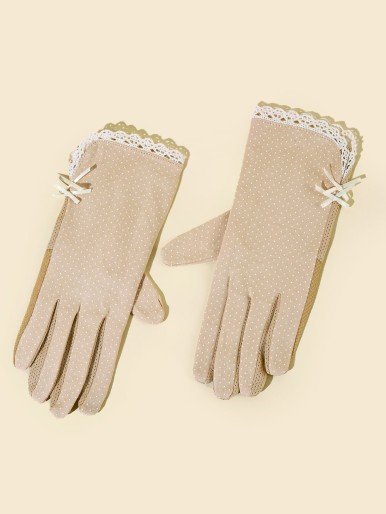 Bow Decor Polka Dot Gloves