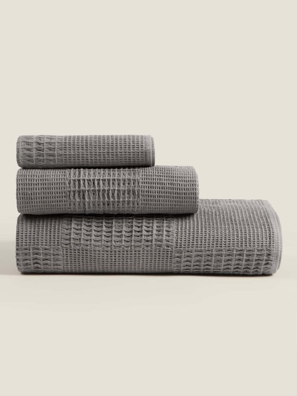 BASIC LIVING Exclusive Weightless Waffle Washcloth or Hand Towel or Bath Towel—Hot Fudge