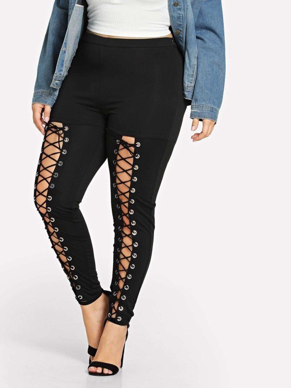 Plus size clearance lace up pants