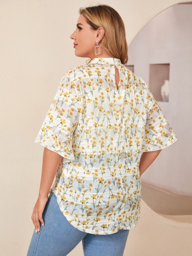 Plus Curved Hem Floral Print Top