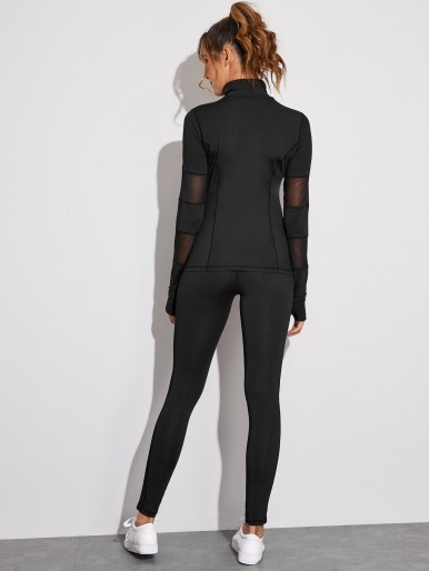 Quarter Zip Mesh Panel Top & Leggings