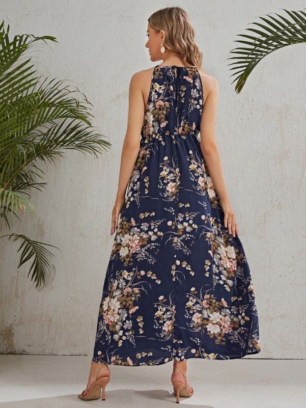 Maternity Floral Print Split Thigh Dress