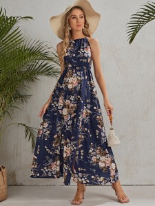 Maternity Floral Print Split Thigh Dress