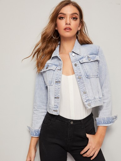 Bleach Wash Flap Pocket Denim Jacket