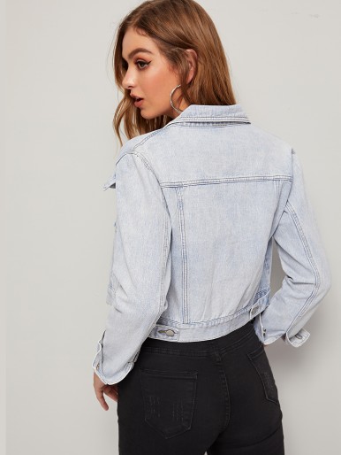 Bleach Wash Flap Pocket Denim Jacket