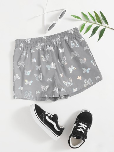 Girls Reflective Butterfly Print Shorts