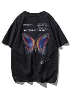 Men Slogan & Butterfly Print Tee