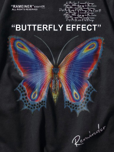 Men Slogan & Butterfly Print Tee