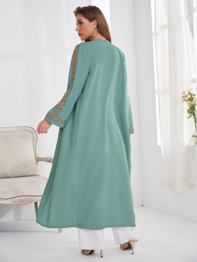 Contrast Lace Open Front Abaya