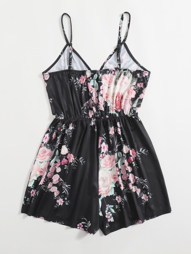 Plus Floral Print Surplice Cami Romper