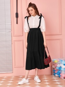 Knot Straps Ruffle Hem Overall Skirt