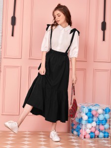 Knot Straps Ruffle Hem Overall Skirt