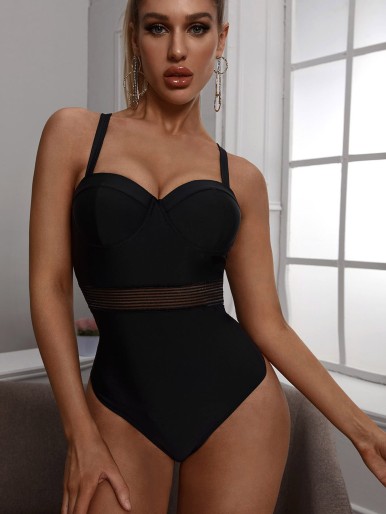 Contrast Mesh Underwired One Piece Swimsuit