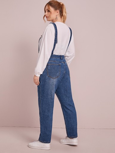 Plus Button Side Wide Leg Denim Overalls