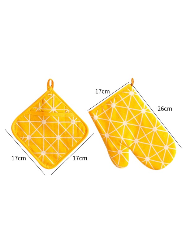 1pc Geometric Pattern Oven Glove & 1pc Heat Resistant Pad