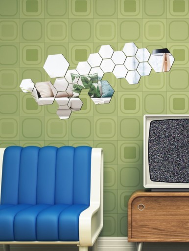 24pcs Hexagon Mirror Wall Sticker