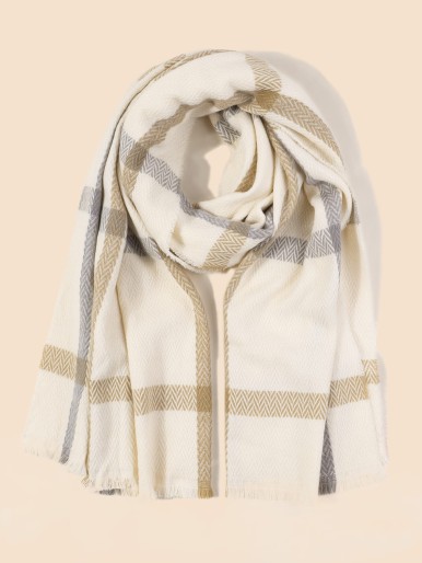 Raw Hem Plaid Scarf