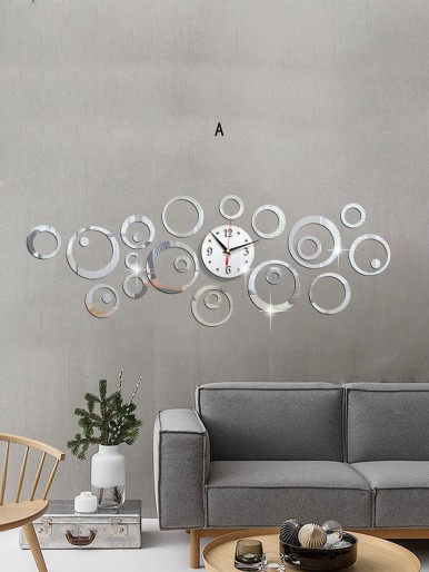 1set Circle Mirror Surface Wall Clock