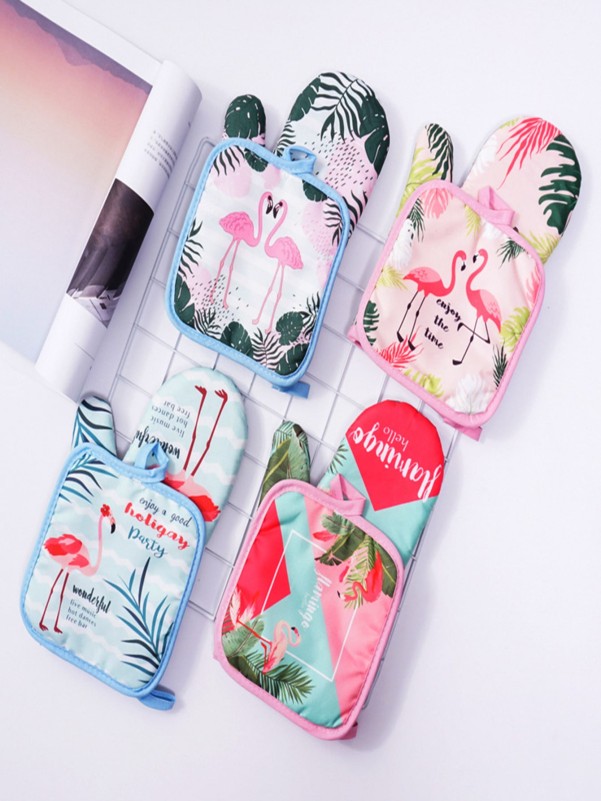 1pc Flamingo Print Oven Mitt