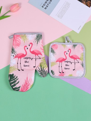 1pc Flamingo Print Oven Mitt