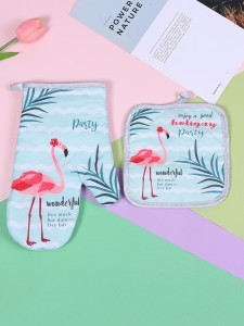 1pc Flamingo Print Oven Mitt