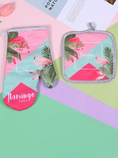 1pc Flamingo Print Oven Mitt