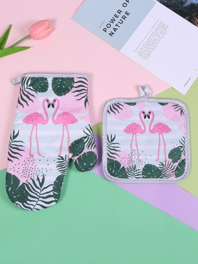 1pc Flamingo Print Oven Mitt