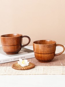 1pc Wooden Tea Cup With Handle