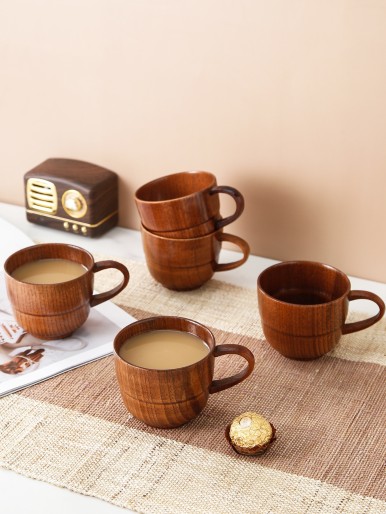 1pc Wooden Tea Cup With Handle