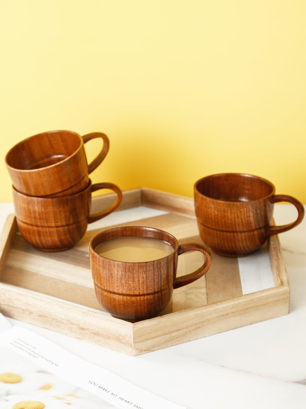 1pc Wooden Tea Cup With Handle