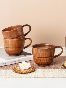 1pc Wooden Tea Cup With Handle