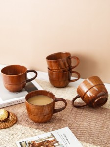 1pc Wooden Tea Cup With Handle