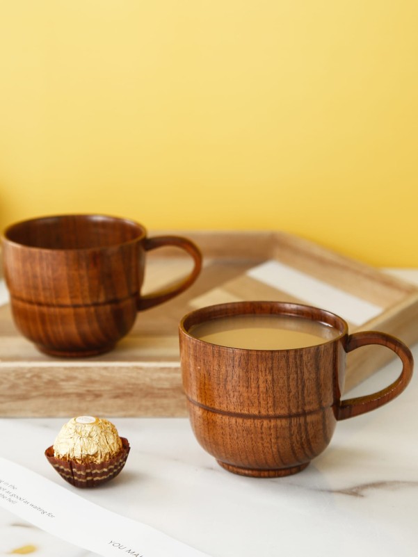 1pc Wooden Tea Cup With Handle