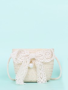 Girls Bow Decor Straw Bag