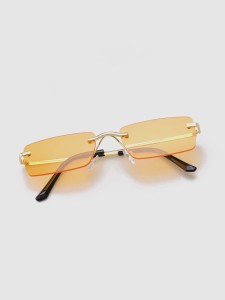Men Rimless Square Frame Sunglasses