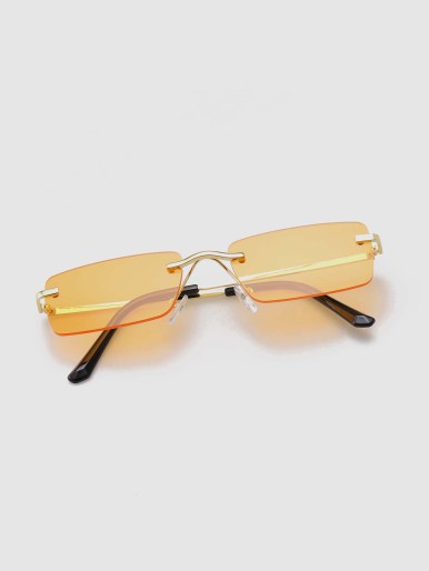 Men Rimless Square Frame Sunglasses