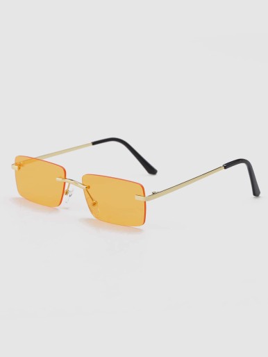Men Rimless Square Frame Sunglasses