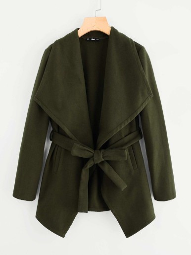 Drape Collar Self Belted Coat