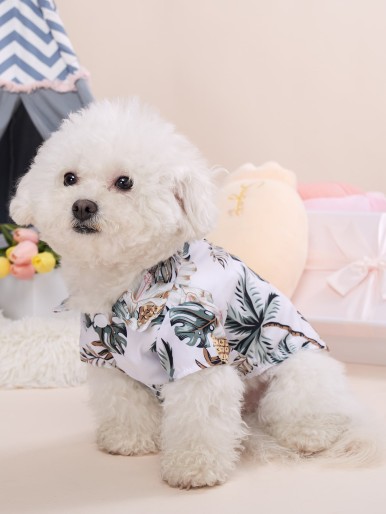 Tropical Leaf Print Pet Shirt