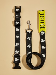 1pc Paw Print Pet Collar & 1pc Leash