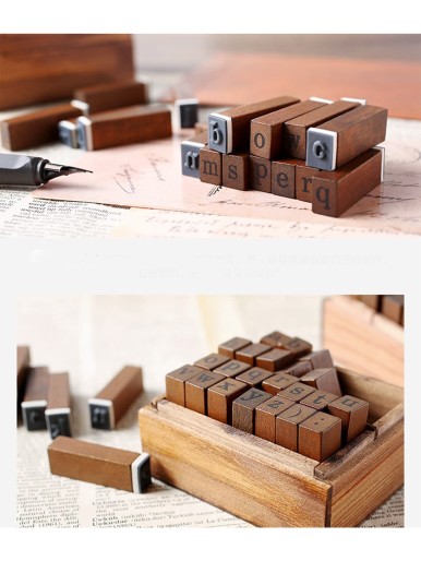 28pcs Wooden Alphabet Stamp Set