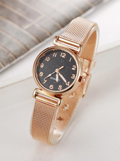 Kids Mesh Strap Starry Sky Round Pointer Quartz Watch