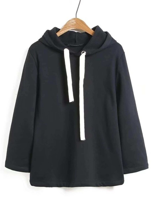 Contrast Drawstring Loose Hoodie